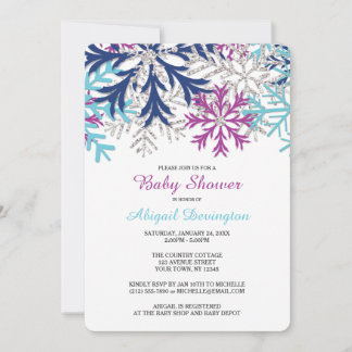 Invitation Baby shower de flocons de neige Turquoise Navy