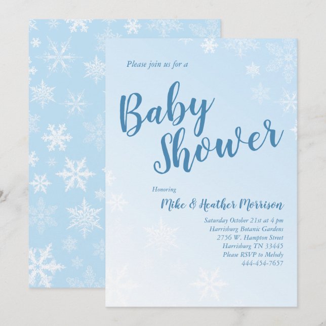 Invitation Baby shower de flocons d'hiver Blue Boy (Devant / Derrière)
