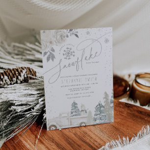 Invitation Baby shower de flocons d'hiver fleuris d'argent