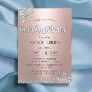 Invitation Baby shower de flocons d'hiver Gold Rose moderne