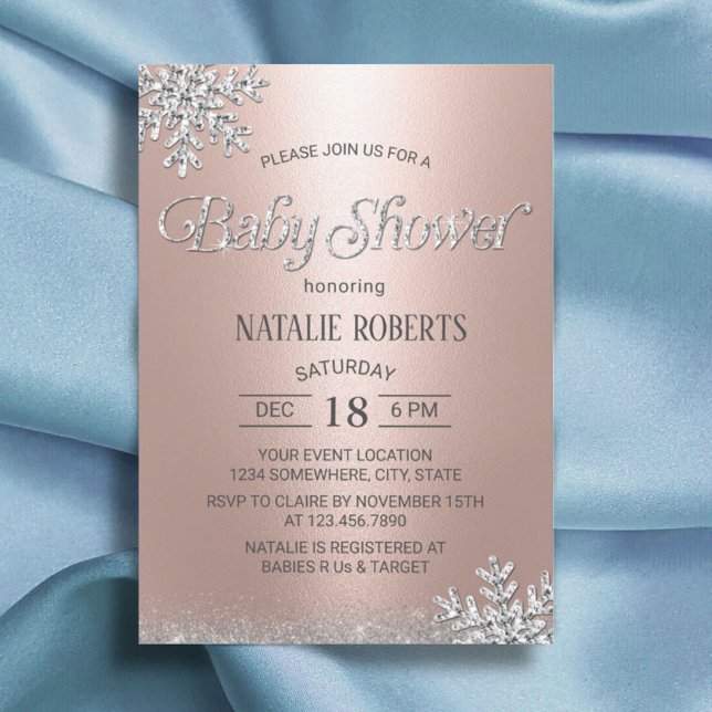 Invitation Baby shower de flocons d'hiver Gold Rose moderne (Créateur téléchargé)