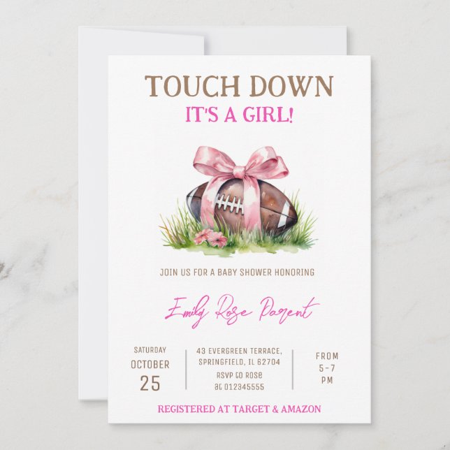 Invitation Baby shower de football féminin de petite fille pe (Devant)