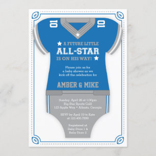 Invitation Baby shower de football Invitation, bleu, gris