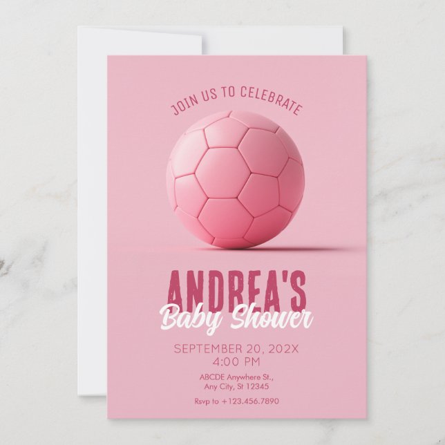 Invitation Baby shower de football rose (Devant)