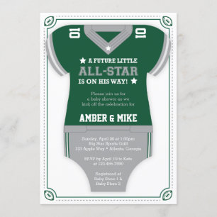 Invitation Baby shower de football, vert, gris