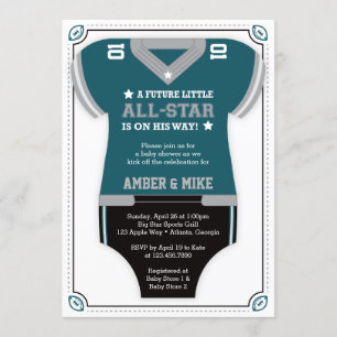 Invitation Baby shower de football, vert, noir