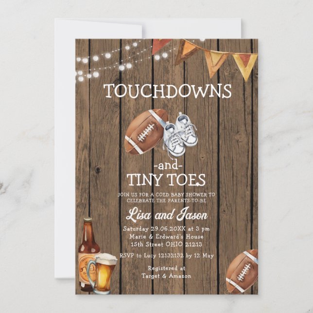 Invitation Baby shower de football Wood Touchdown Minuscule o (Devant)