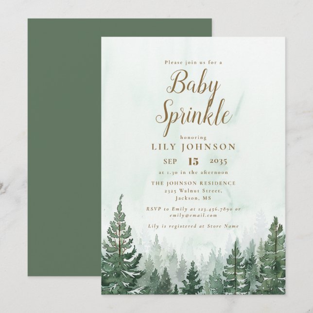 Invitation Baby shower de forêt de pins rustiques (Devant / Derrière)