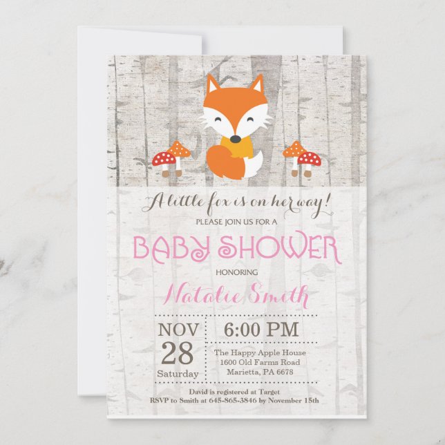 Invitation Baby shower de Fox Girl Woodland (Devant)