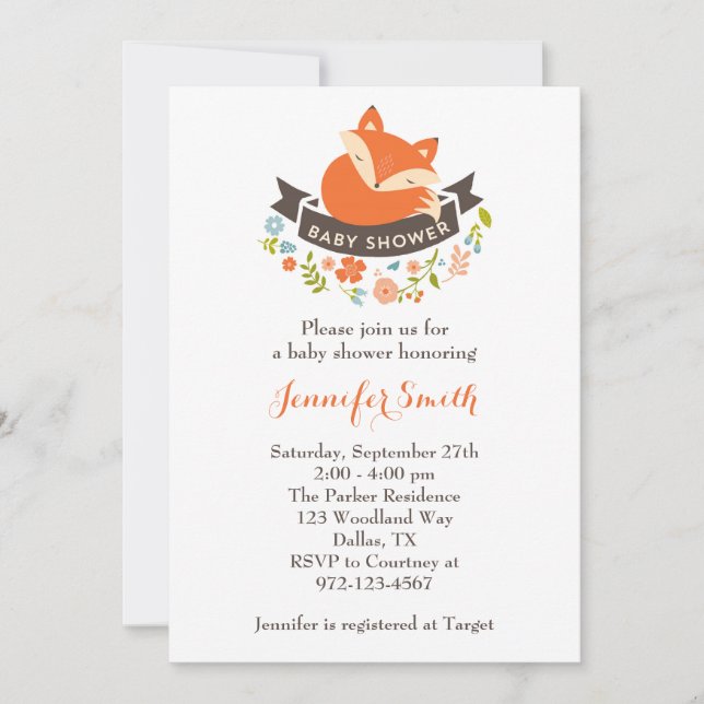 Invitation Baby shower de Fox mignonne (Devant)