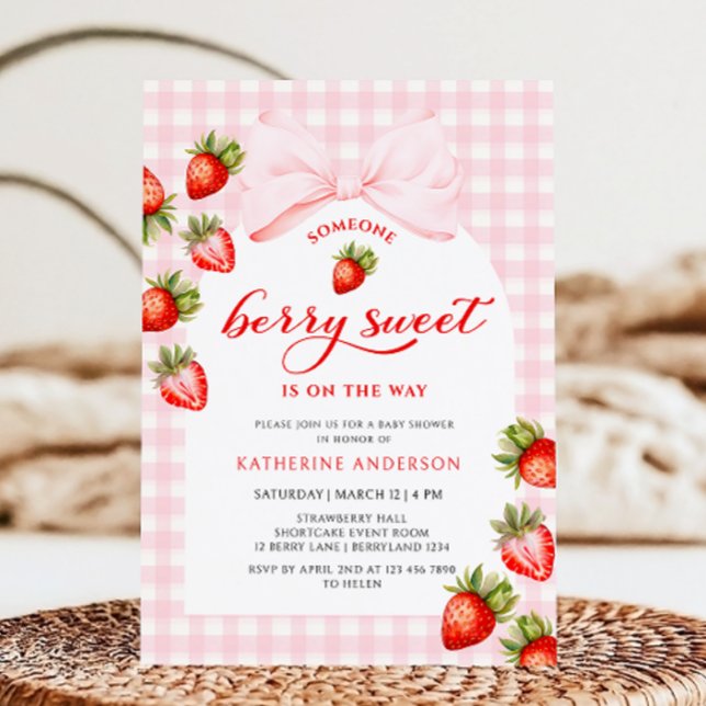 Invitation Baby shower de fraises à baies roses (Créateur téléchargé)