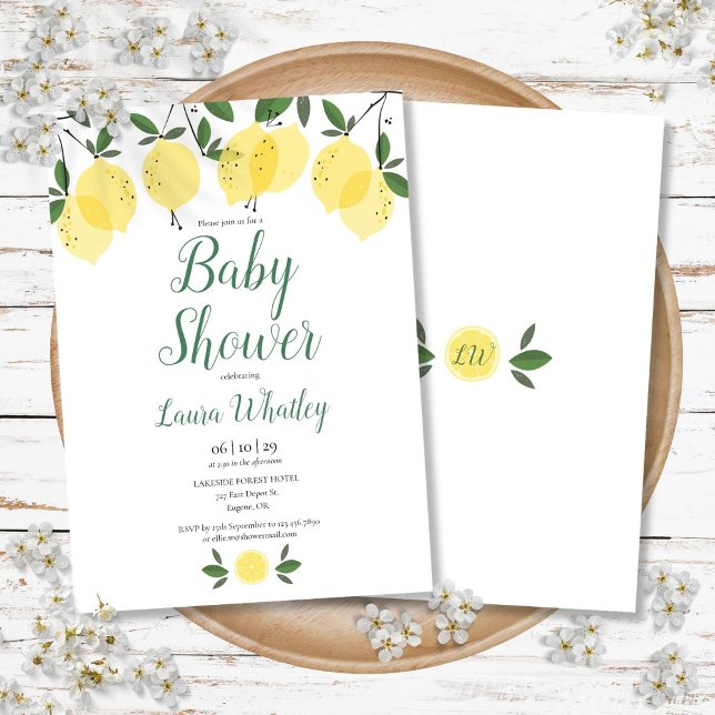 Invitation Baby shower de fruits citronné moderne (Modern Lemon Citrus Fruit Baby Shower Invitation)