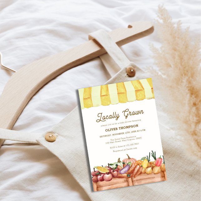 Invitation Baby shower de fruits de légumes de ferme cultivés (Locally Grown Farm Veggie Fruits Baby Shower Invitation)