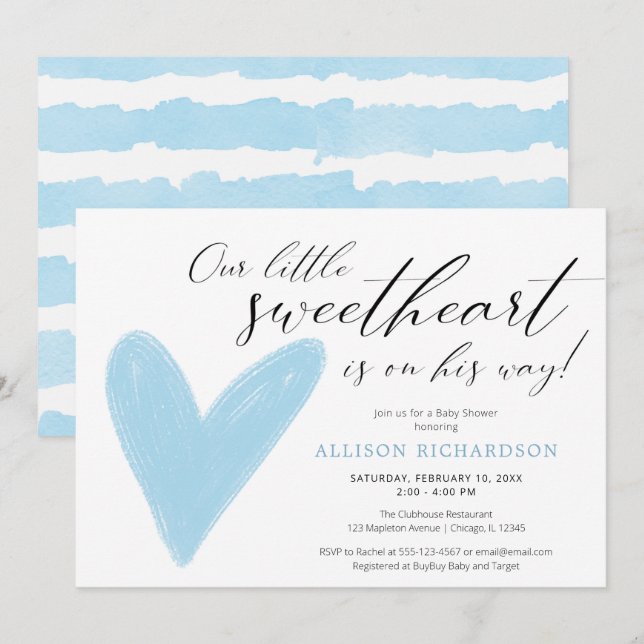Invitation baby shower de garçon bleu blanc de Valentines mod (Devant / Derrière)