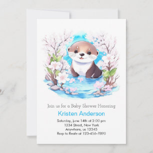 Invitation Baby shower de garçon bleu Fleur sauvage Otterly