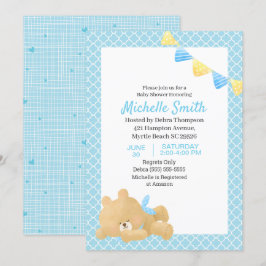 Invitation Baby shower de garçon Bleu mou Teddy Bear