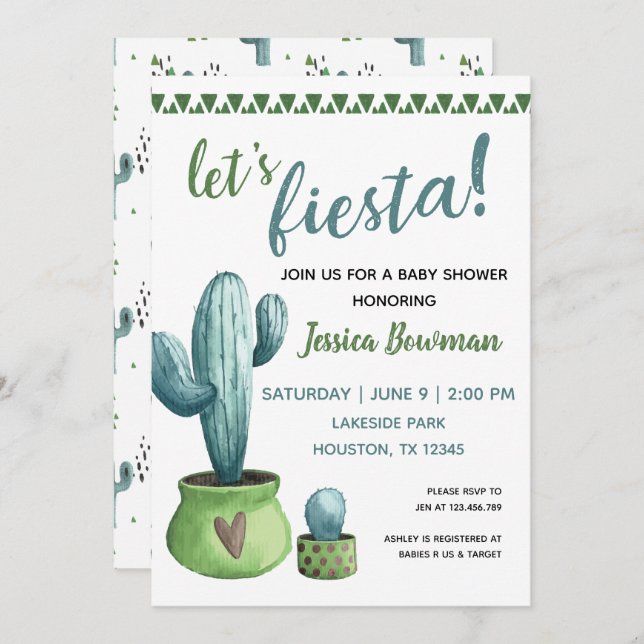 Invitation Baby shower de garçon Cactus Fiesta (Devant / Derrière)