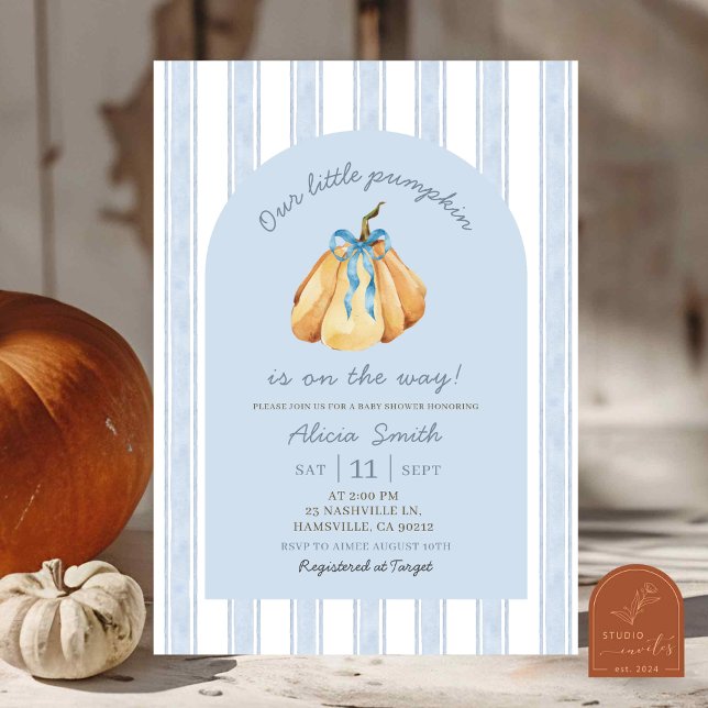 Invitation Baby shower de garçon Citrouille Blue Quirky (Créateur téléchargé)