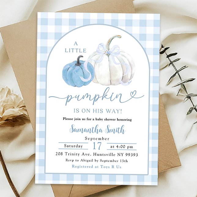 Invitation Baby shower de garçon Citrouille Plaid bleu (Créateur téléchargé)