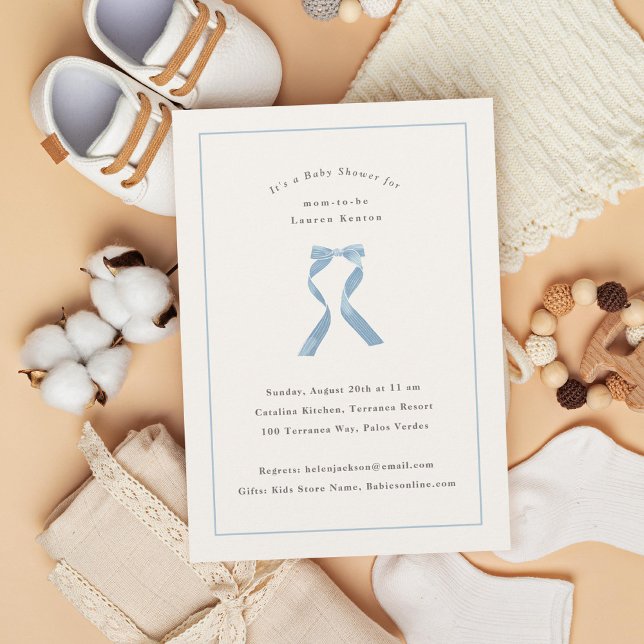 Invitation Baby shower de garçon classique de la Bow bleu cla (Créateur téléchargé)