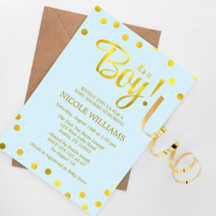 Invitation Baby shower de garçon Confetti Blue et Faux Gold
