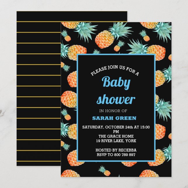 Invitation Baby shower de garçon d'ananas tropical (Devant / Derrière)