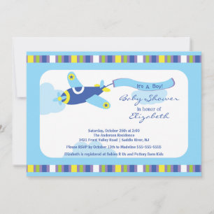 Invitation Baby shower de garçon d'avion bleu mou