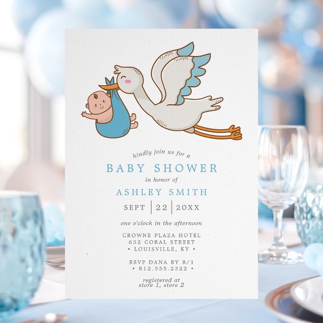 Invitation Baby shower de garçon de cigogne volant (Créateur téléchargé)