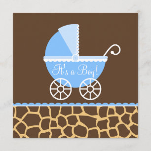 Invitation Baby shower de garçon de girafe de chariot de brun