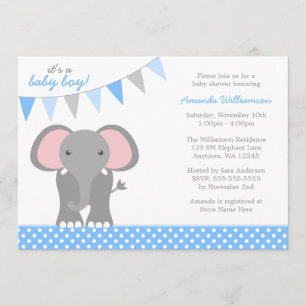 Invitation Baby shower de garçon de la bannière Elephant Blue