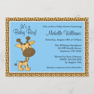 Invitation Baby shower de garçon de la Girafe Bleue