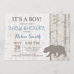 Invitation Baby shower de Garçon d'ours Bois rusti