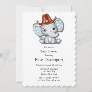 Invitation Baby shower de garçon éléphant Cowboy