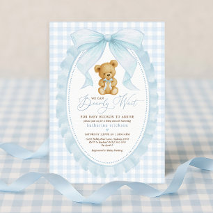 Invitation Baby shower de garçon en peluche bleu Bow