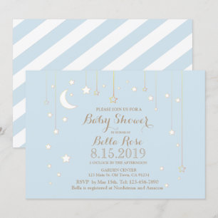 Invitation Baby shower de garçon étoilé Lune Bleue