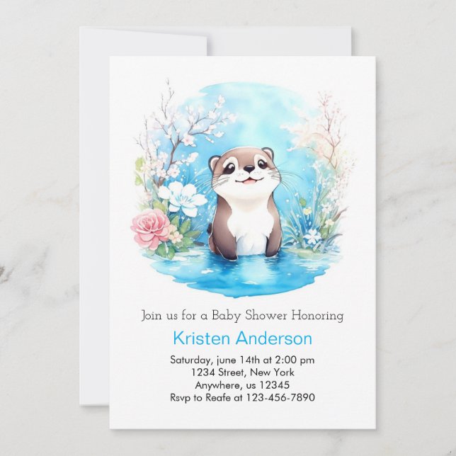 Invitation Baby shower de garçon Fleur sauvage bleu lunaire (Devant)