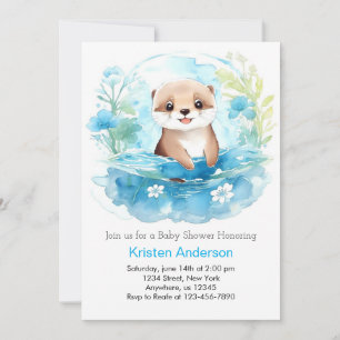 Invitation Baby shower de garçon Fleur sauvage bleu lunaire