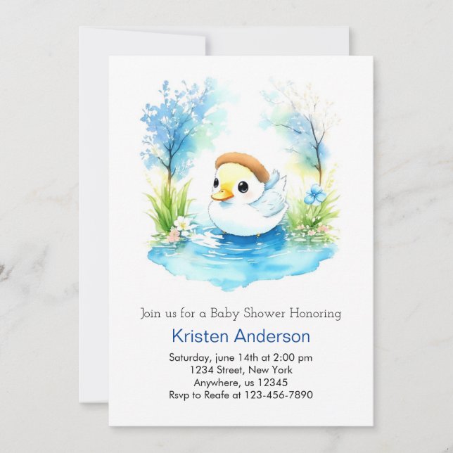 Invitation Baby shower de garçon Fleur sauvage Duckkling Wate (Devant)