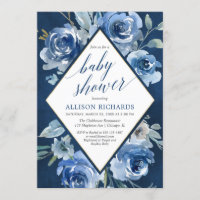 baby shower de garçon floral bleu marine indigo