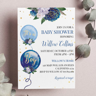 Invitation Baby shower de garçon floral de ballon