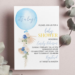 Invitation Baby shower de garçon floral de ballon