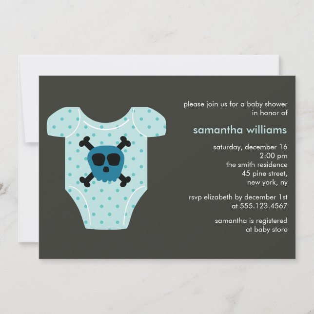 Invitation Baby shower de Garçon habillé de crâne bleu (Devant)