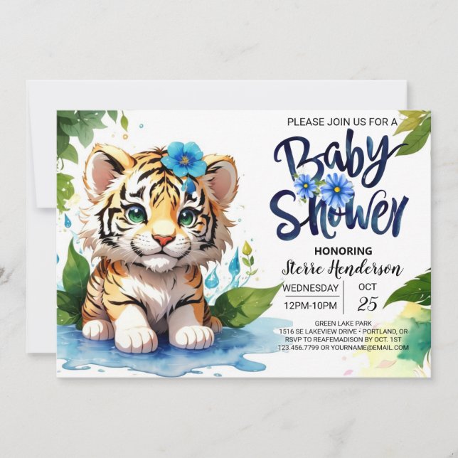 Invitation Baby shower de garçon Jungle Tiger Cub (Devant)