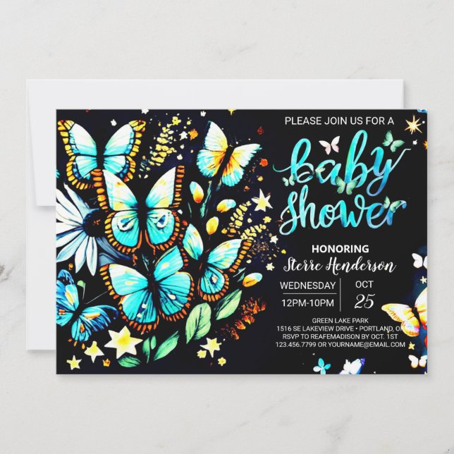 Invitation Baby shower de garçon modifiable papillon enchanté (Devant)