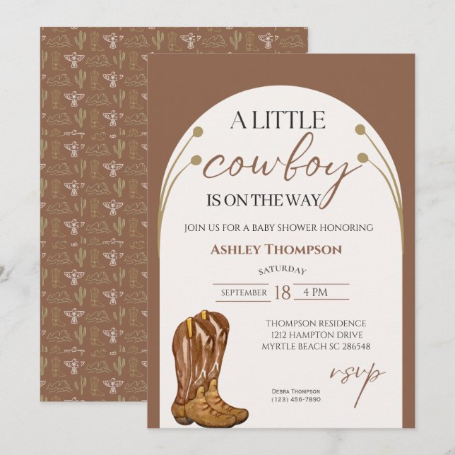 Invitation Baby shower de garçon Occidental Cowboy (Devant / Derrière)