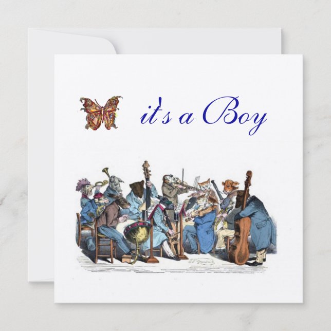 INVITATION BABY SHOWER DE GARÇON ORCHESTRA DE LA FERME ANIMAL (Devant)