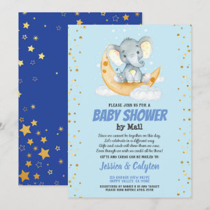 Invitation Baby shower de garçon par mail lune d'éléphant et