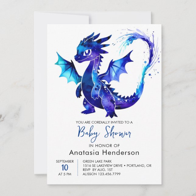Invitation Baby shower de garçon Pastel Digital Dragon (Devant)