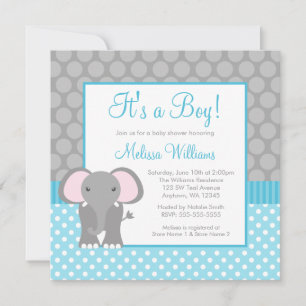 Invitation Baby shower de garçon Polka Dot de l'éléphant gris