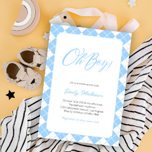 Invitation Baby shower de garçon simple bleu clair En vichy p